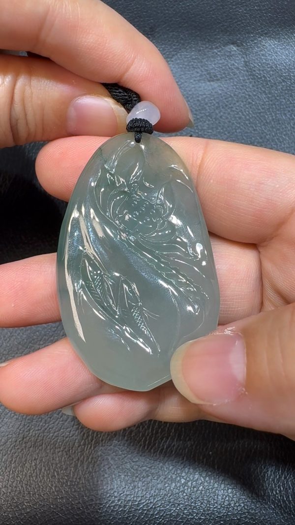 翡翠直播商品#56-翡翠A貨荷花魚翡翠吊墜 - Image 2