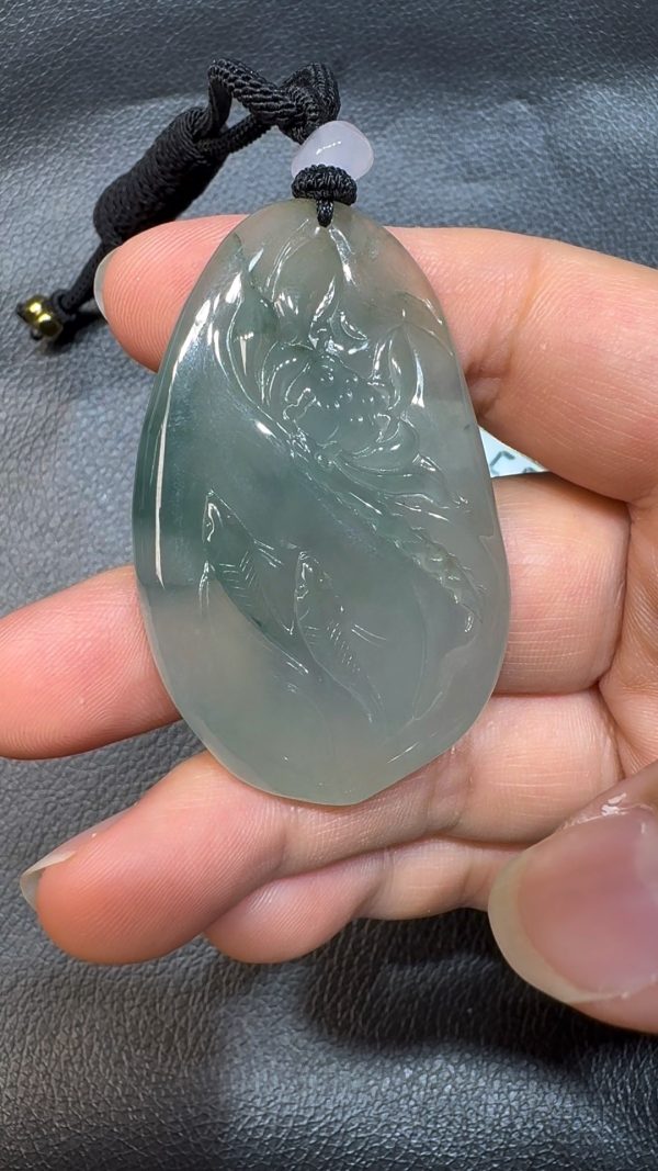 翡翠直播商品#56-翡翠A貨荷花魚翡翠吊墜 - Image 3