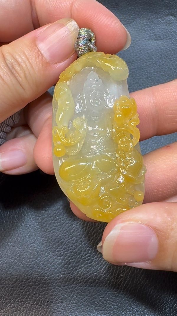 翡翠直播商品#64-翡翠玉器黃翡觀音翡翠吊墜