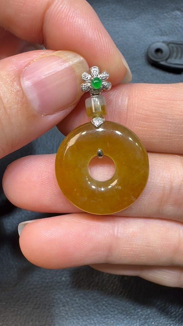 翡翠直播商品#69-18k白金鑽石紅黃翡平安扣平安環