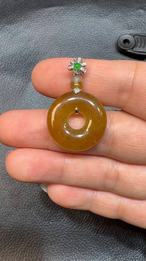 翡翠直播商品#69-18k白金鑽石紅黃翡平安扣平安環 - Image 3