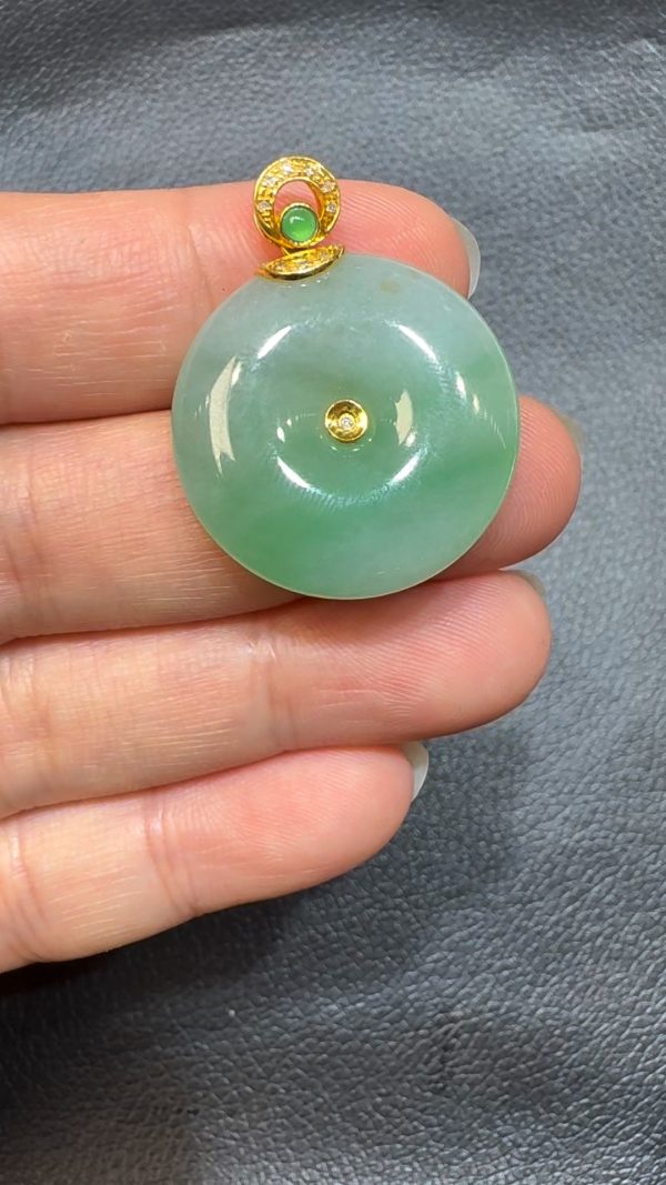 翡翠直播商品#71- 18K黃金翡翠平安扣吊墜 - Image 2