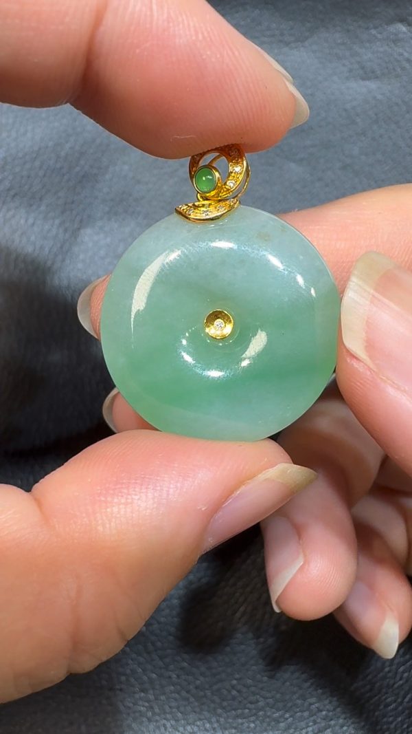 翡翠直播商品#71- 18K黃金翡翠平安扣吊墜 - Image 5