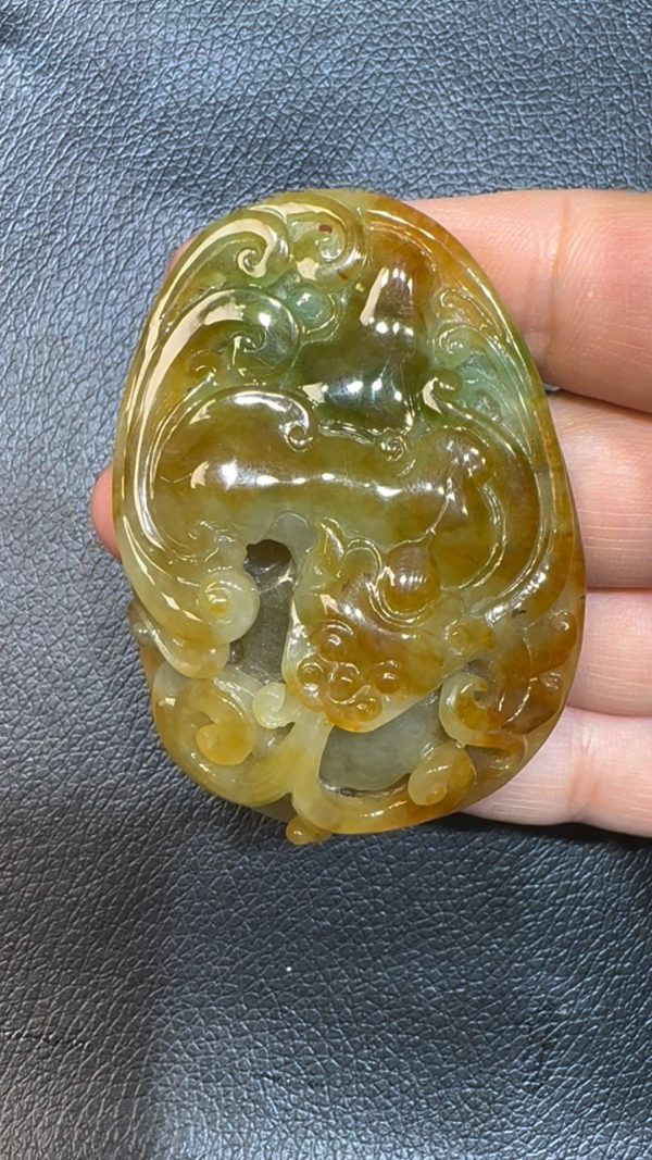 翡翠直播商品#74-翡翠玉器黃翡福祿翡翠吊墜