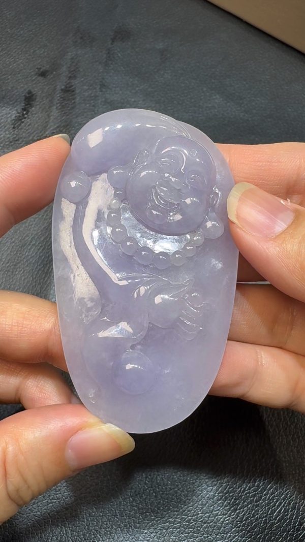 翡翠直播商品#92 -紫羅蘭布袋佛翡翠吊墜 - Image 2