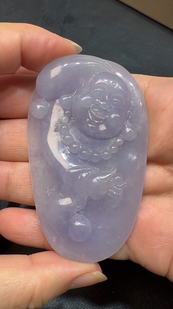 翡翠直播商品#92 -紫羅蘭布袋佛翡翠吊墜
