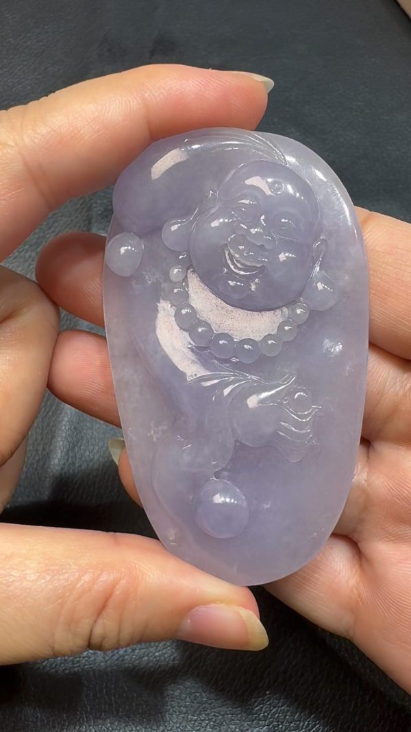 翡翠直播商品#92 -紫羅蘭布袋佛翡翠吊墜 - Image 3