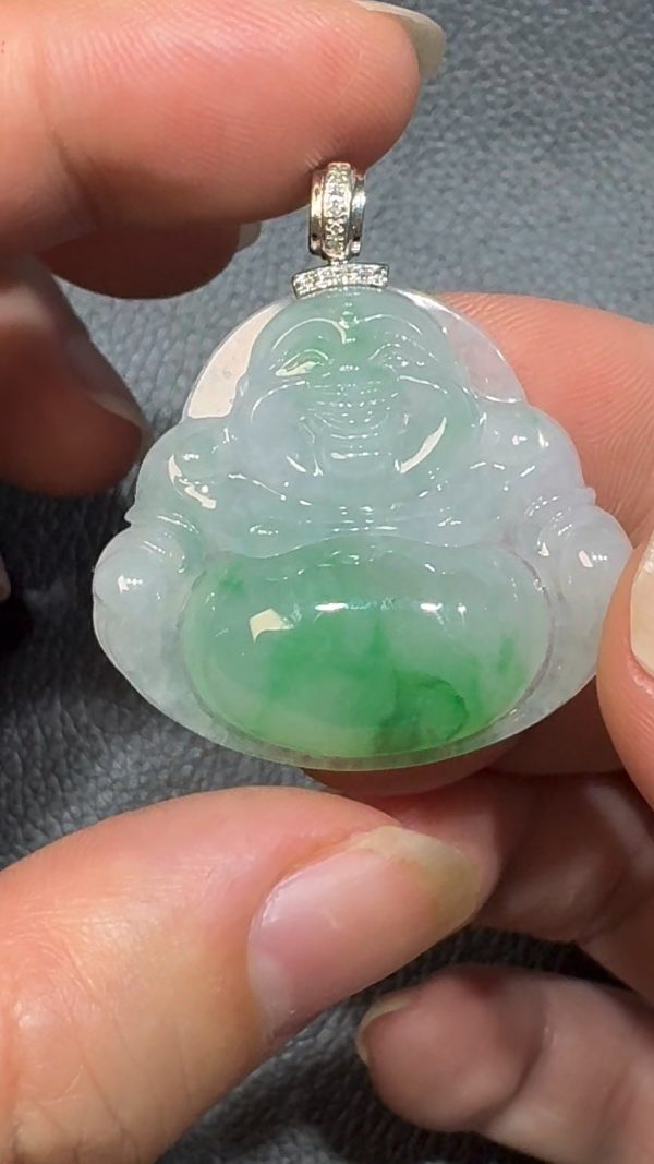 翡翠直播商品#97-18K白金鑽石翡翠佛公吊墜 - Image 4