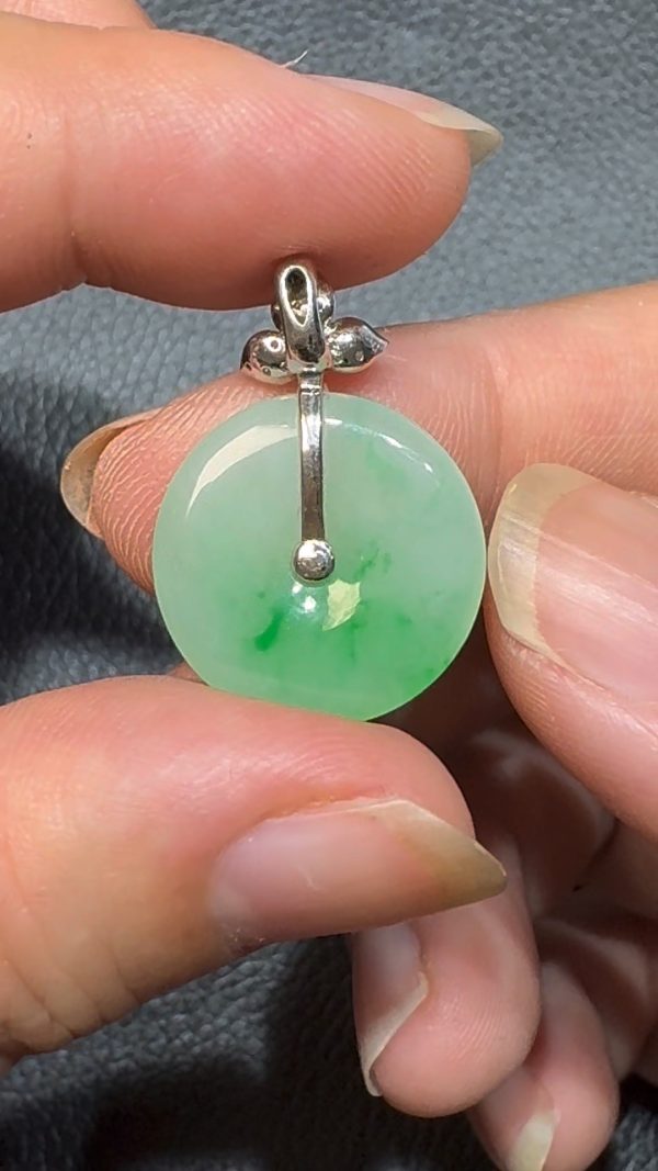 翡翠直播商品#98-18K白金鑽石翡翠平安扣 - Image 5