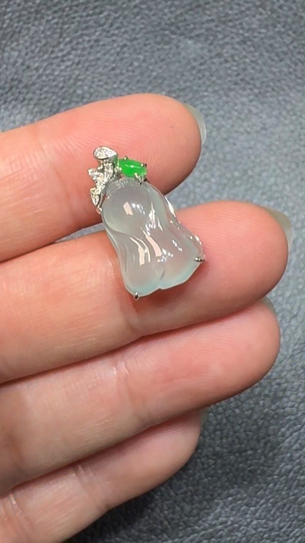 翡翠直播商品#100-18K白金鑽石老坑種翡翠白菜翡翠吊墜 - Image 3