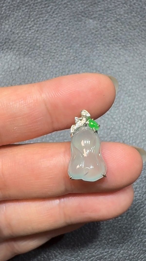 翡翠直播商品#100-18K白金鑽石老坑種翡翠白菜翡翠吊墜 - Image 2