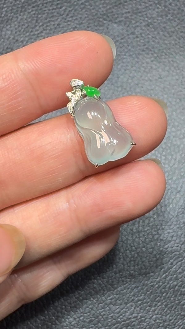 翡翠直播商品#100-18K白金鑽石老坑種翡翠白菜翡翠吊墜 - Image 4