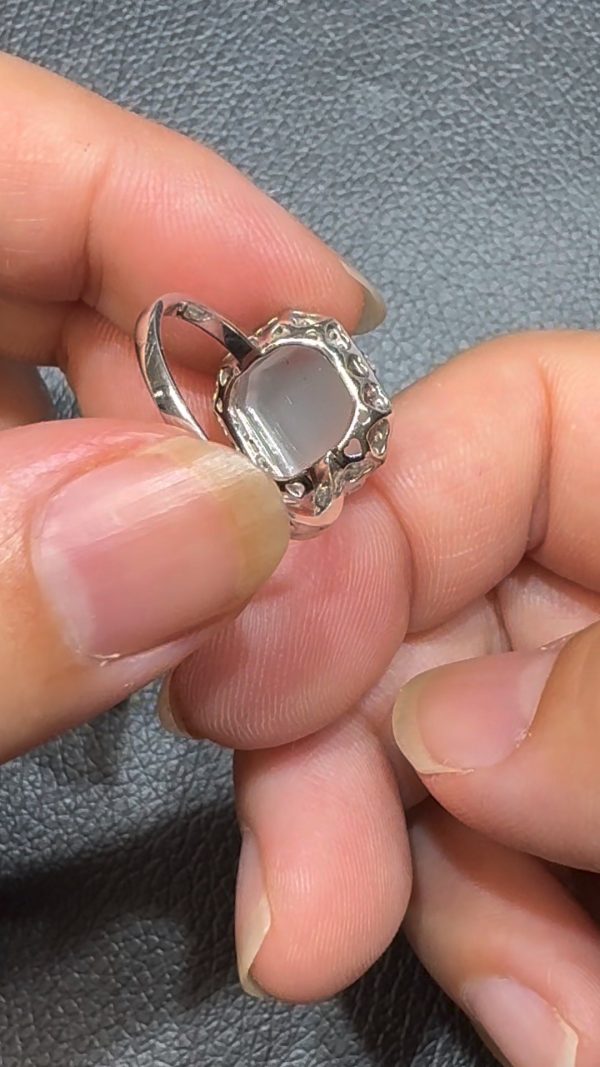 翡翠直播商品#104-18K白金鑽石翡翠方面戒指 - Image 5