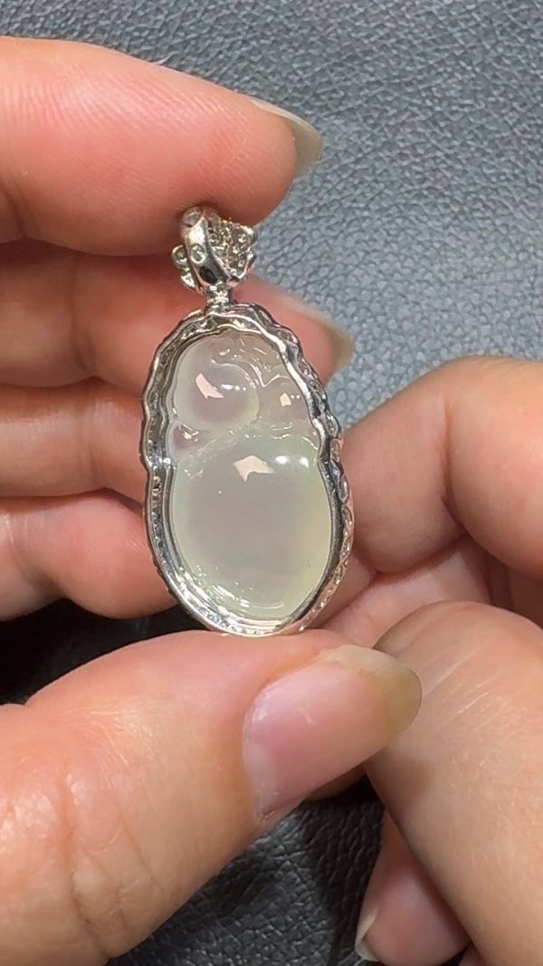 翡翠直播商品#107-18K白金鑽石翡翠猴桃翡翠吊墜 - Image 6