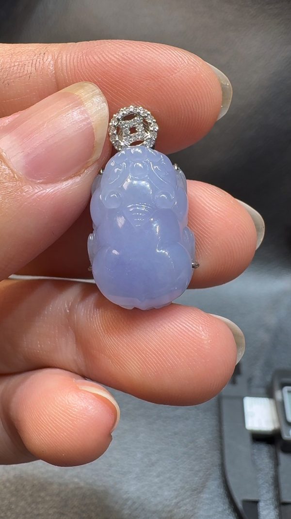 翡翠直播商品#110-18K白金鑽石紫羅蘭貔貅吊墜