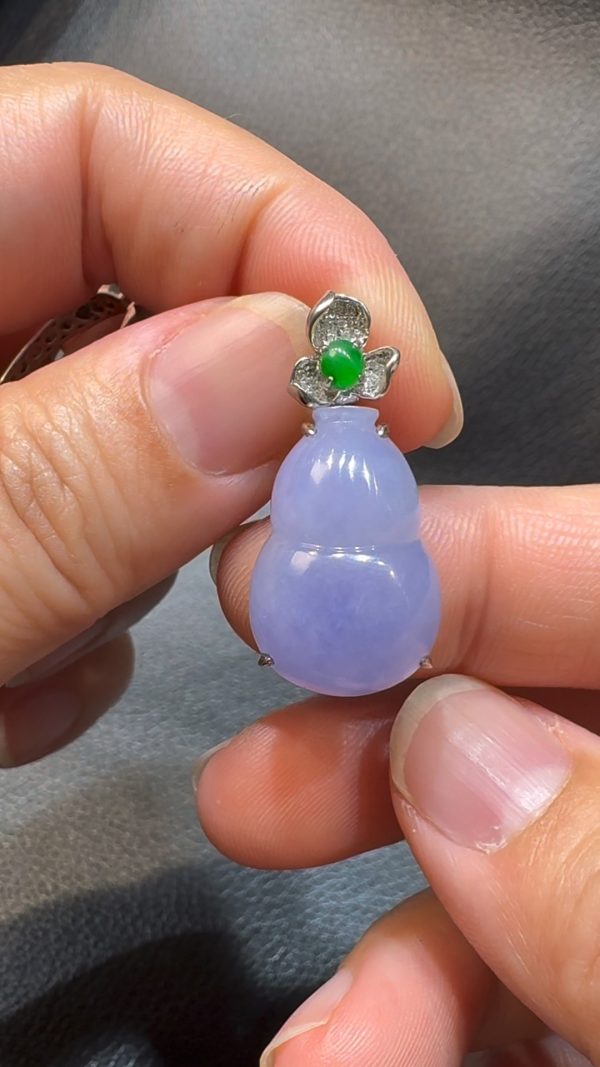 翡翠直播商品#116-18K白金鑽石紫羅蘭翡翠葫蘆吊墜戒指二用款式 - Image 5