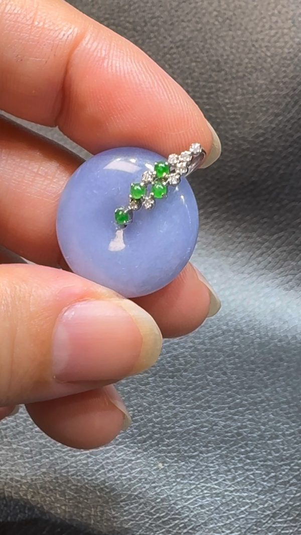 翡翠直播商品#117-18K白金鑽石紫羅蘭翡翠平安扣 - Image 2
