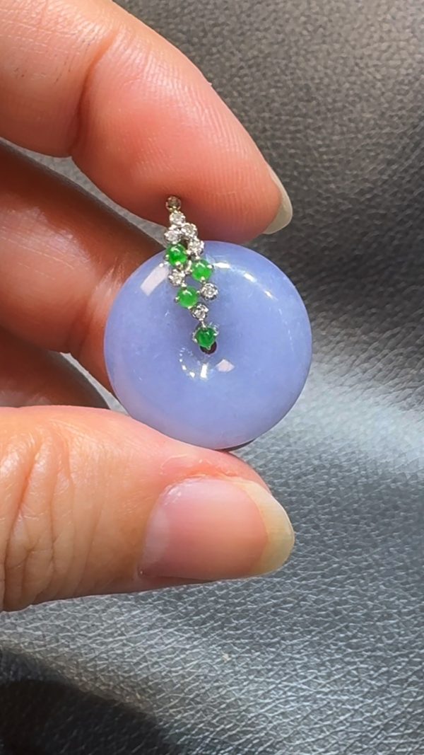 翡翠直播商品#117-18K白金鑽石紫羅蘭翡翠平安扣 - Image 6