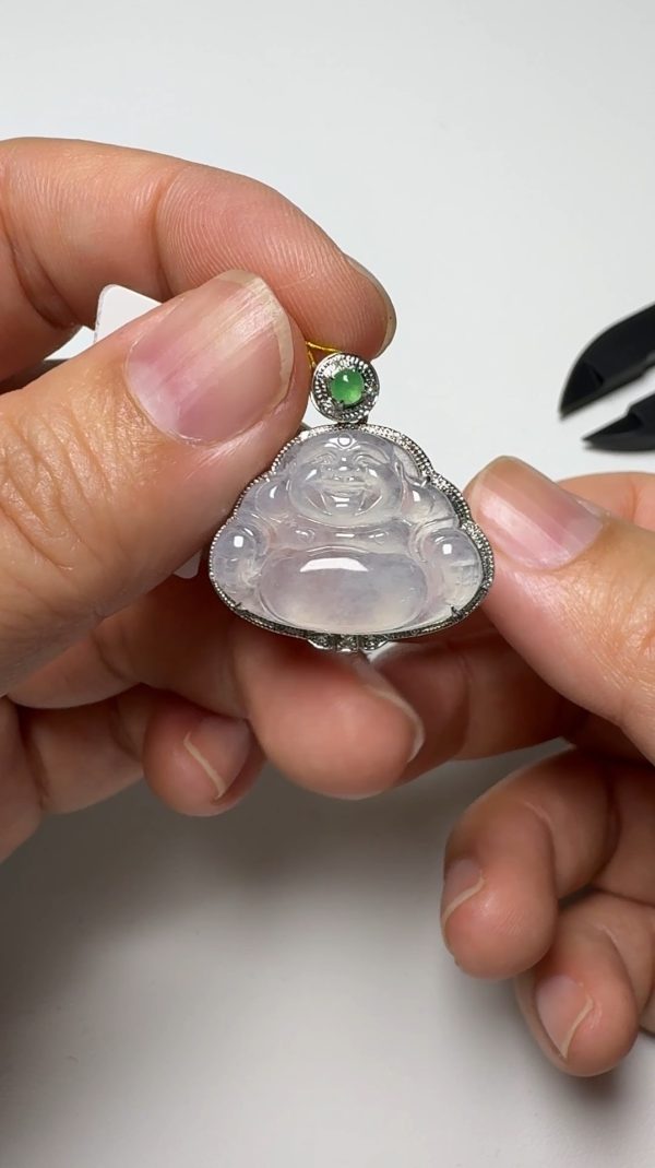 翡翠直播商品#145-18K白金鑲嵌彌勒佛公翡翠吊墜 - Image 6