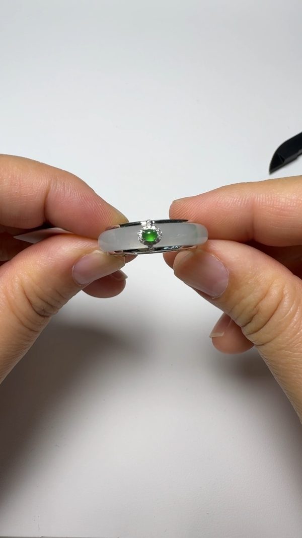 翡翠直播商品#147-18K白金套翡翠戒指 - Image 7