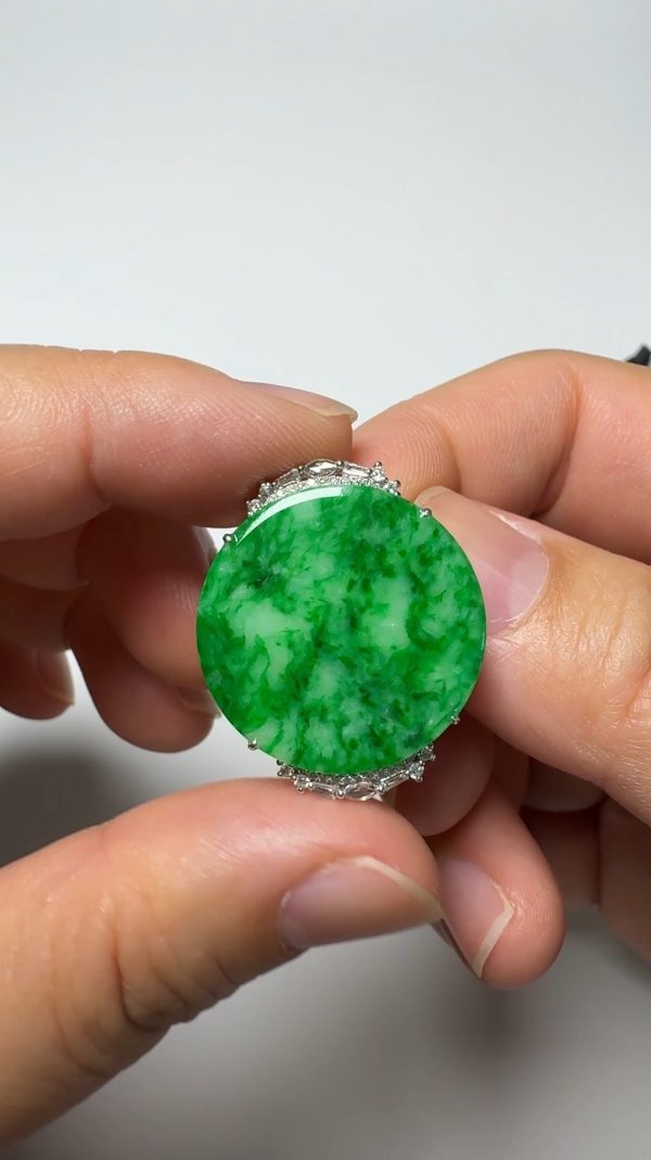 翡翠直播商品#150-18K白金鑽石平安扣無事牌翡翠吊墜 - Image 2