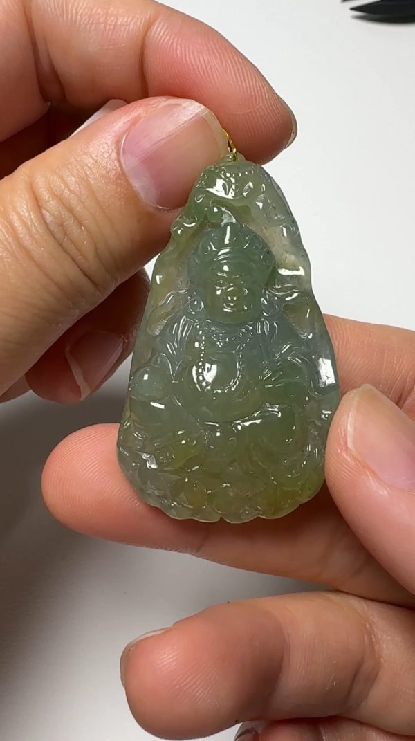 翡翠直播商品#154-黃翡黃財神翡翠吊墜