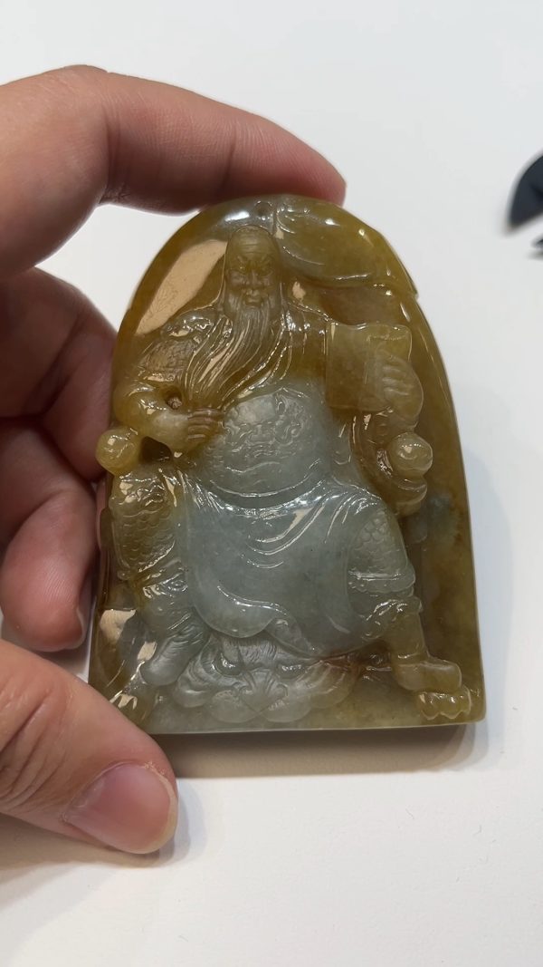 翡翠直播商品#175-黃翡關公關羽武財神吊墜