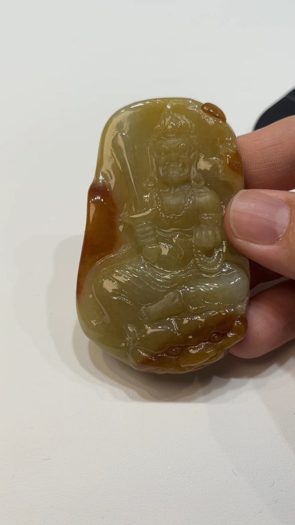 翡翠直播商品#176-黃翡不動明王不動尊菩薩翡翠吊墜