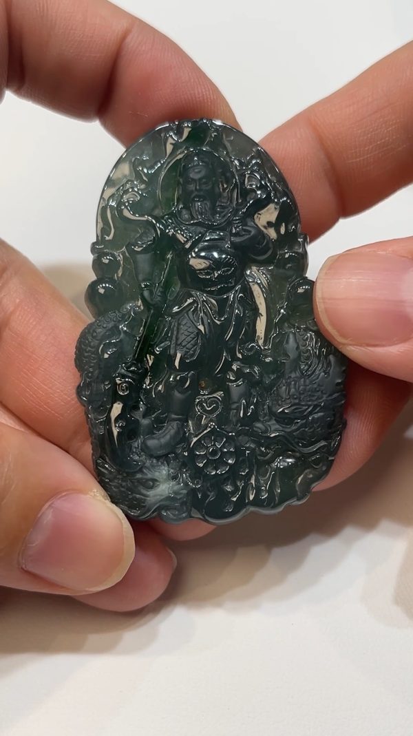 翡翠直播商品#179-藍水關公關羽武財神吊墜