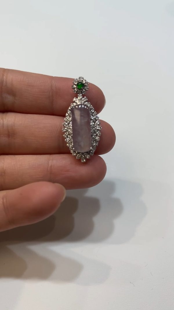 翡翠直播商品#181-18K白金鑽石翡翠無事牌吊墜 - Image 2