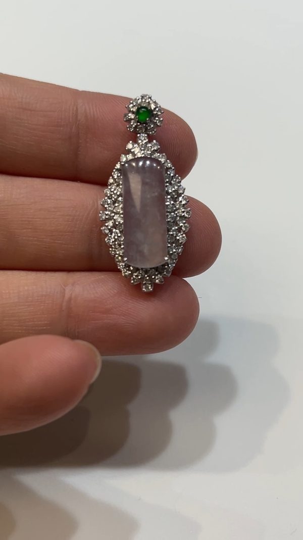 翡翠直播商品#181-18K白金鑽石翡翠無事牌吊墜 - Image 3