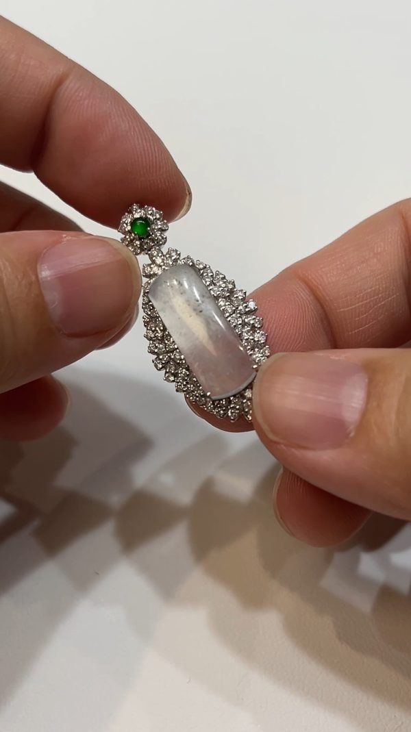 翡翠直播商品#181-18K白金鑽石翡翠無事牌吊墜 - Image 5