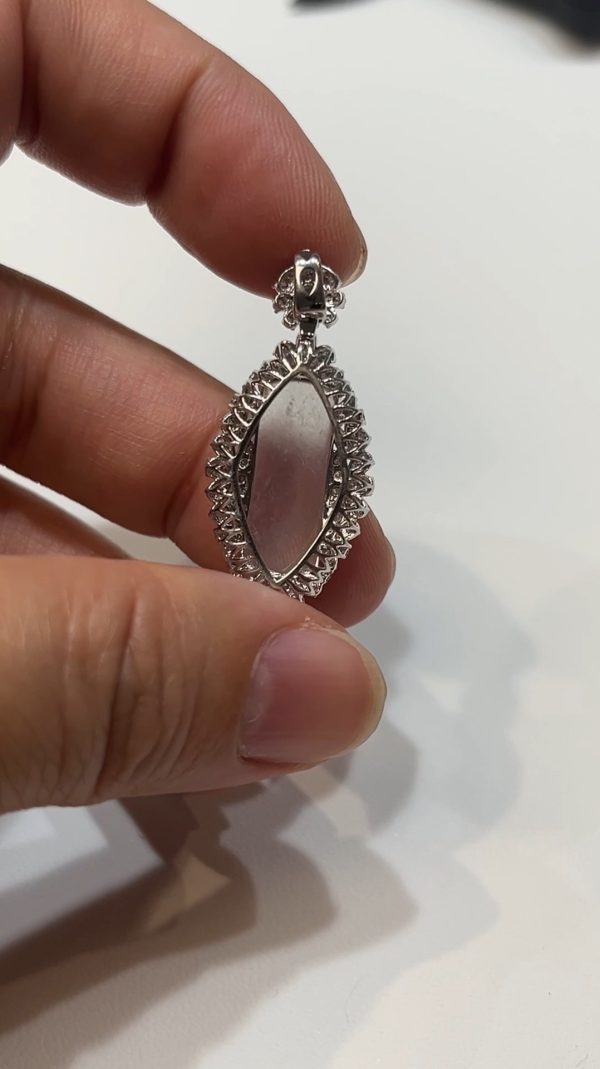 翡翠直播商品#181-18K白金鑽石翡翠無事牌吊墜 - Image 6