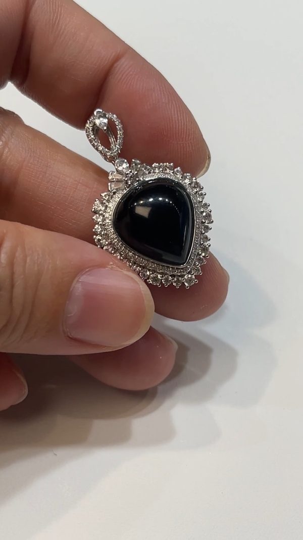 翡翠直播商品#182-18K白金鑽石翡翠墨翠心形吊墜 - Image 7
