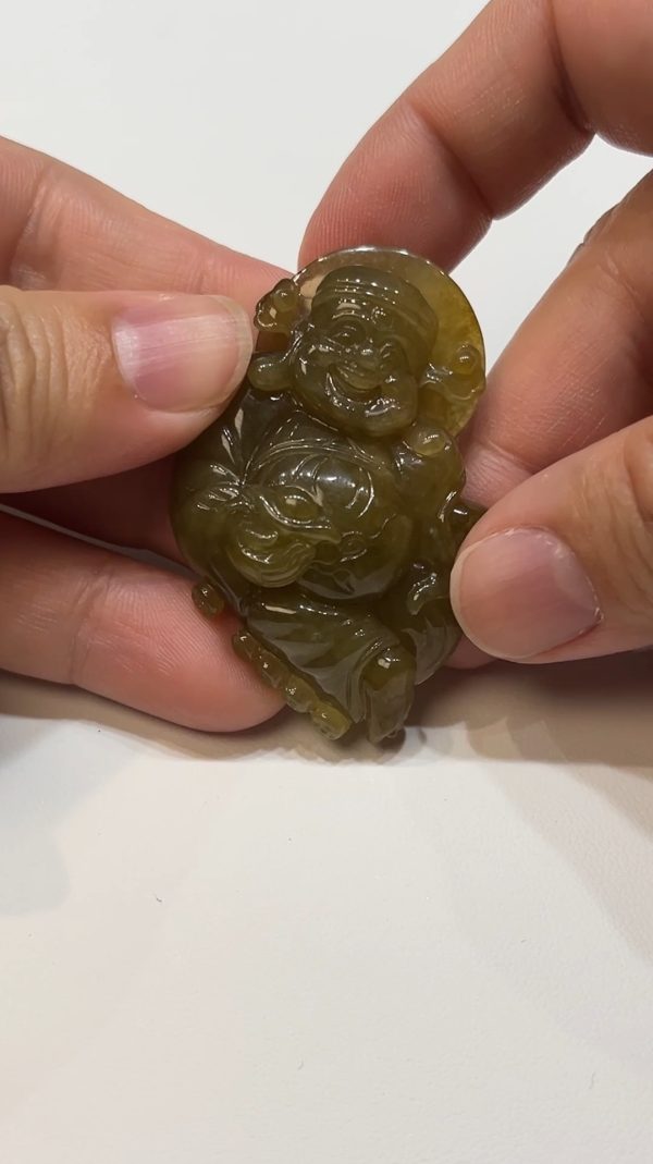 翡翠直播商品#184-黃翡財神爺翡翠吊墜 - Image 2