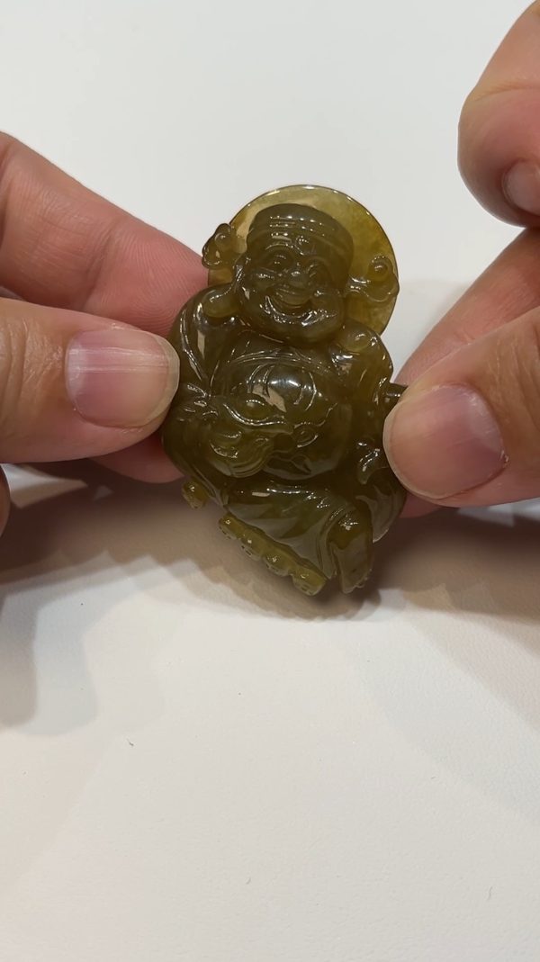 翡翠直播商品#184-黃翡財神爺翡翠吊墜 - Image 3