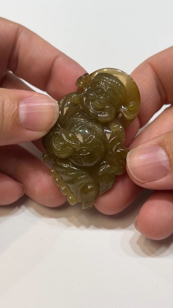 翡翠直播商品#184-黃翡財神爺翡翠吊墜 - Image 6