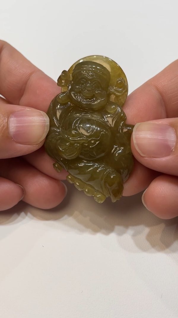 翡翠直播商品#184-黃翡財神爺翡翠吊墜 - Image 7