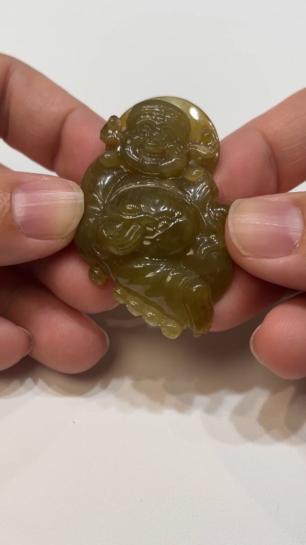 翡翠直播商品#184-黃翡財神爺翡翠吊墜 - Image 8