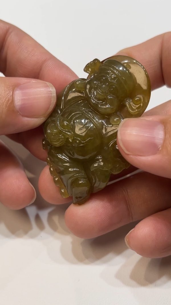 翡翠直播商品#184-黃翡財神爺翡翠吊墜 - Image 9