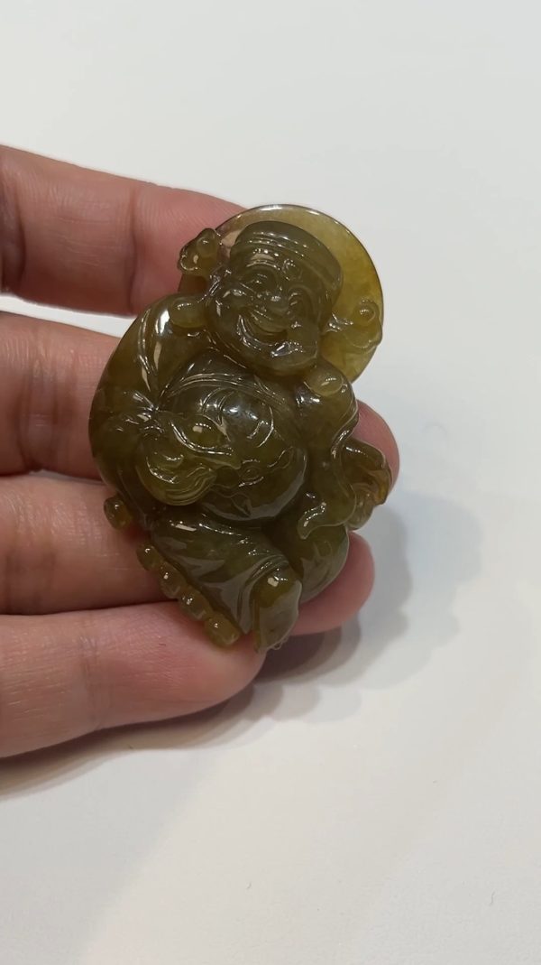 翡翠直播商品#184-黃翡財神爺翡翠吊墜