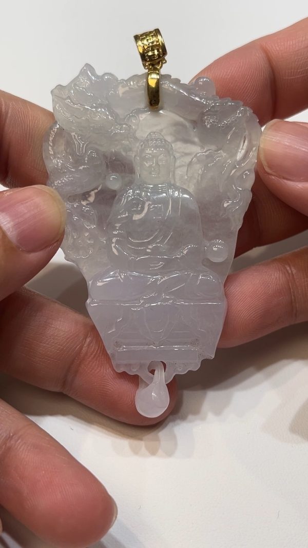 翡翠直播商品#185-18K黃金扣大日如來佛祖翡翠吊墜 - Image 2