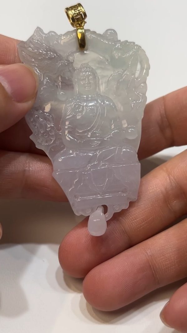 翡翠直播商品#185-18K黃金扣大日如來佛祖翡翠吊墜 - Image 3