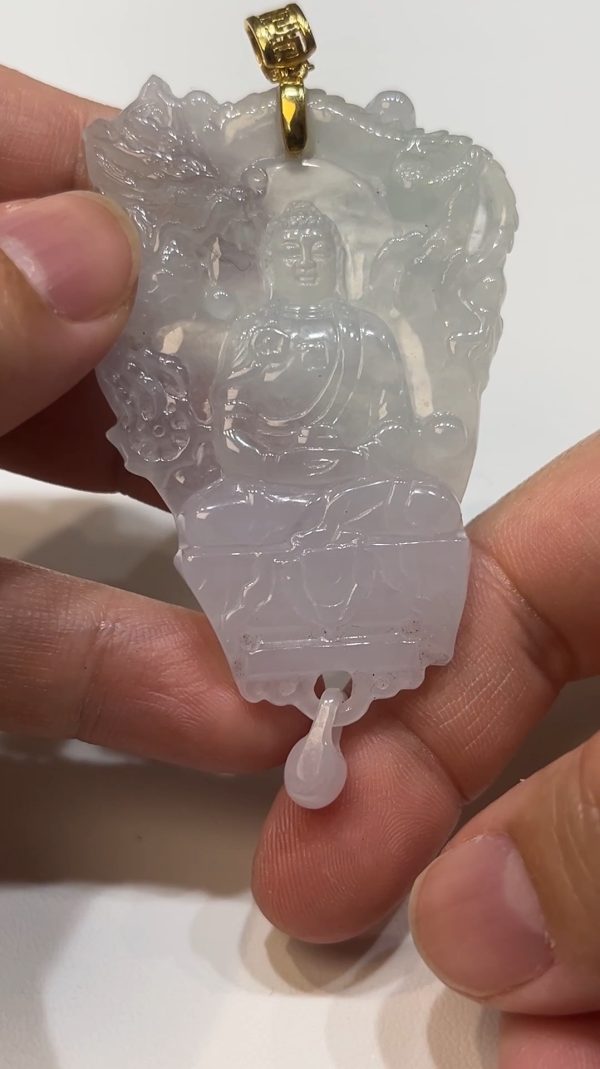 翡翠直播商品#185-18K黃金扣大日如來佛祖翡翠吊墜 - Image 4