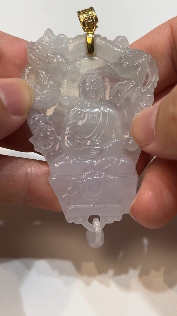 翡翠直播商品#185-18K黃金扣大日如來佛祖翡翠吊墜 - Image 5