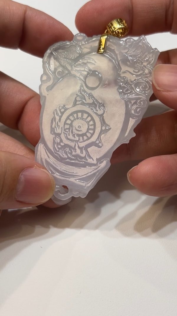 翡翠直播商品#185-18K黃金扣大日如來佛祖翡翠吊墜 - Image 6