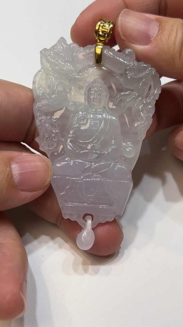 翡翠直播商品#185-18K黃金扣大日如來佛祖翡翠吊墜 - Image 7