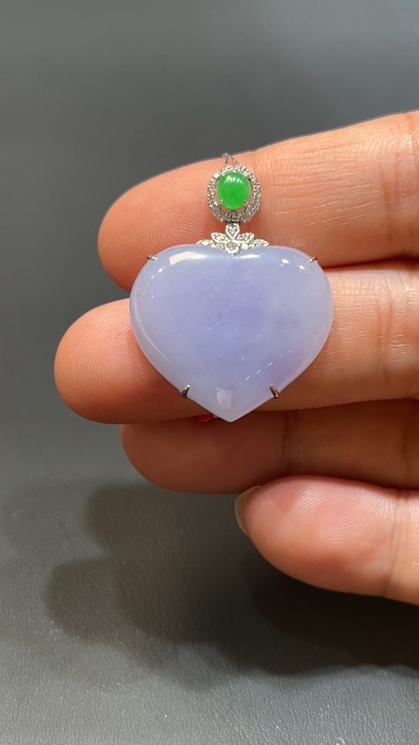翡翠直播商品#203-18K白金鑽石心形翡翠吊墜 - Image 6