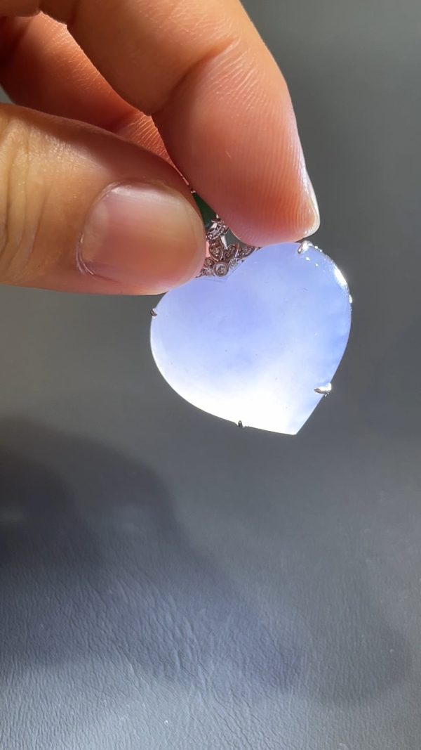 翡翠直播商品#203-18K白金鑽石心形翡翠吊墜 - Image 7