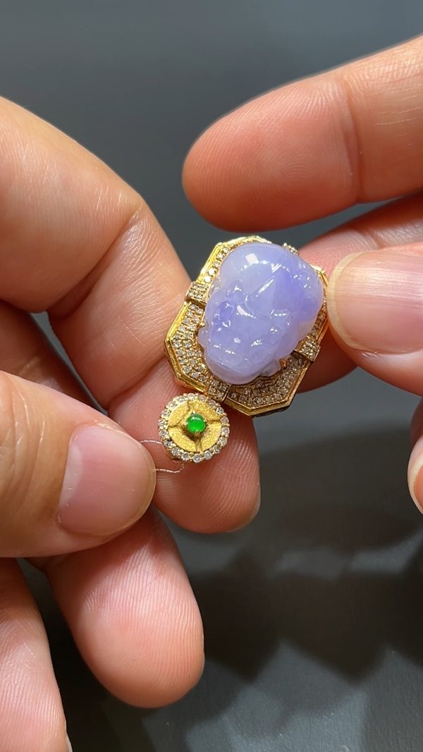 翡翠直播商品#205-18K玫瑰金鑽石鑲嵌招財貔貅吊墜 - Image 2